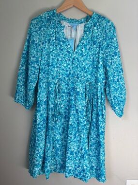 Draper James Kellie Babydoll Blue Floral Tie-Waist Dress